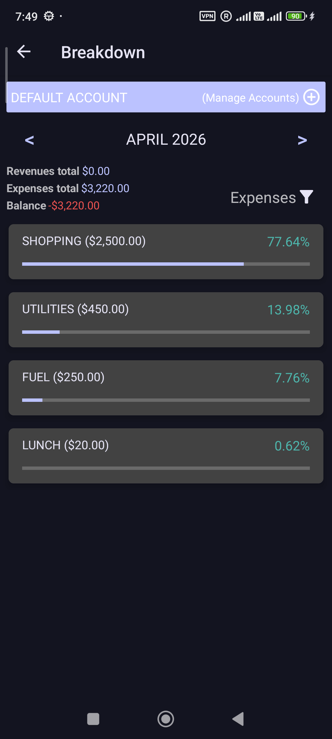 Recurring expenses list in Simple Budget